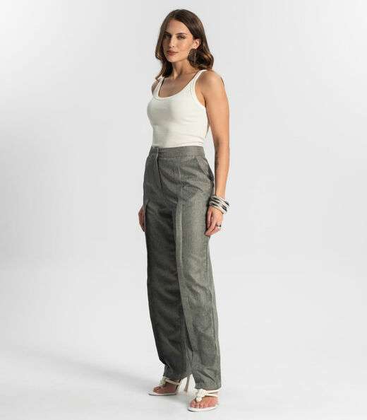 Calça Feminina Reta Alfaiataria Style Box Cinza