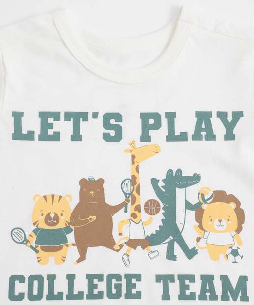 Camiseta Infantil Animais MR Tam 1 a 3 Off White