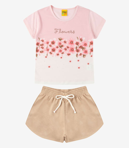 Conjunto Blusa com Shorts Meia Malha Rovi Kids Rosa