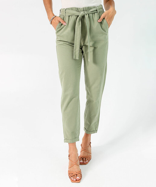 Calça Feminina Clochard Reta Bolsos Verde