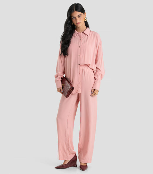 Camisa Feminina Oversized em Tecido Dianna Rosa