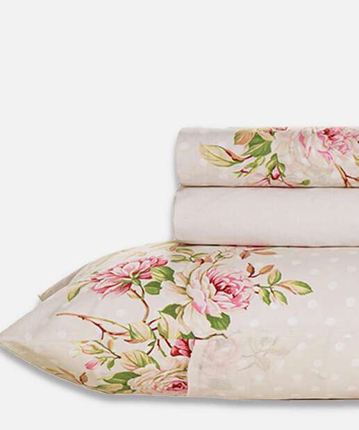 Jogo de Cama Solteiro 150 Fios Estampado Ive Karsten 3 Peças