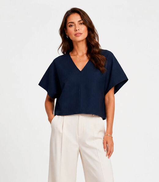 Image_Blusa Feminina Com Decote Em V Infinita Cor Azul