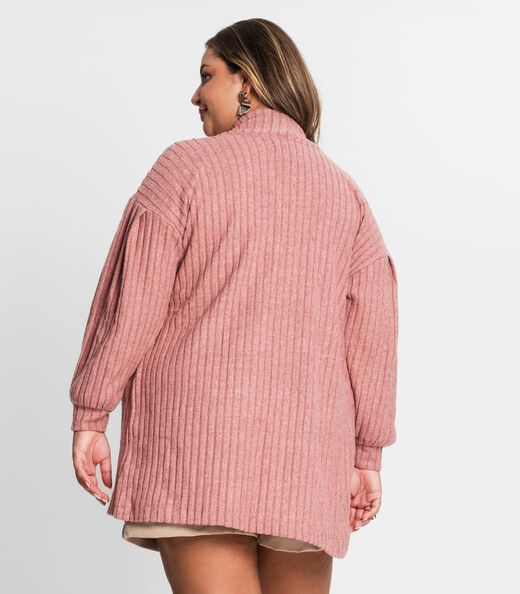 Cardigan Plus Size Em Canelado Tricot Secret Glam Rosa