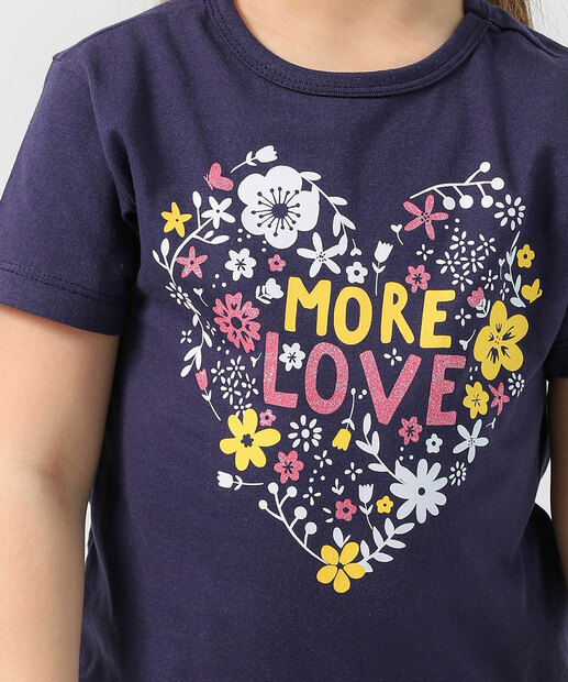 Blusa Infantil Manga Curta Estampada Marisa Tam 4 a 10 Azul