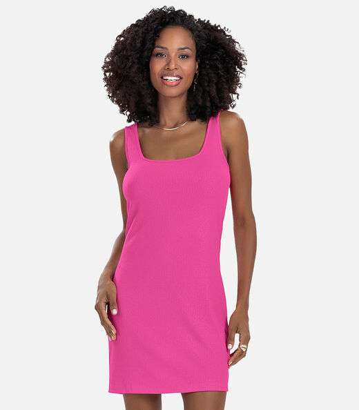 Vestido Curto em Ribana Canelada Rovitex Rosa