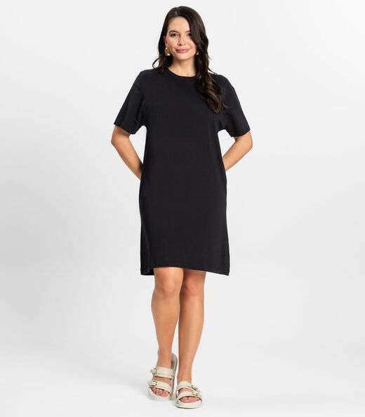 Vestido Básico T-Shirt Feminino Rovitex Preto