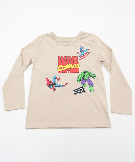 Camiseta Infantil Manga Longa Vingadores Marvel Tam 4 a 10 Bege