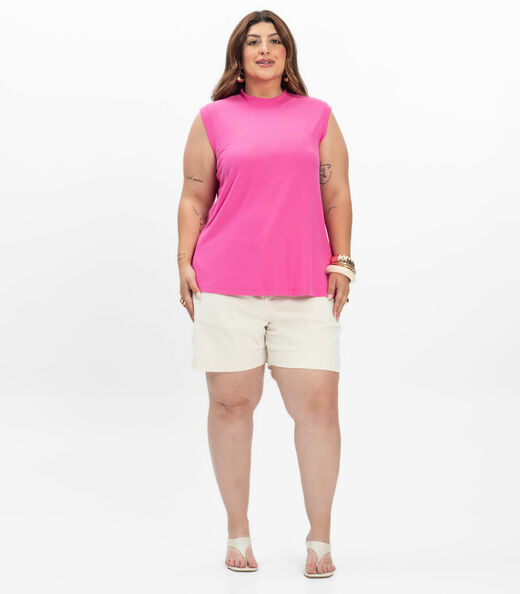 Regata em Ribana Feminina Plus Size Secret Glam Rosa
