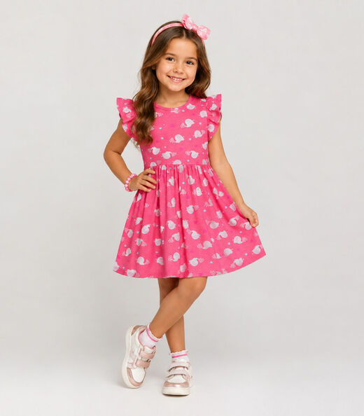 Vestido Feminino Estampado Em Malha Cotton Select Rosa
