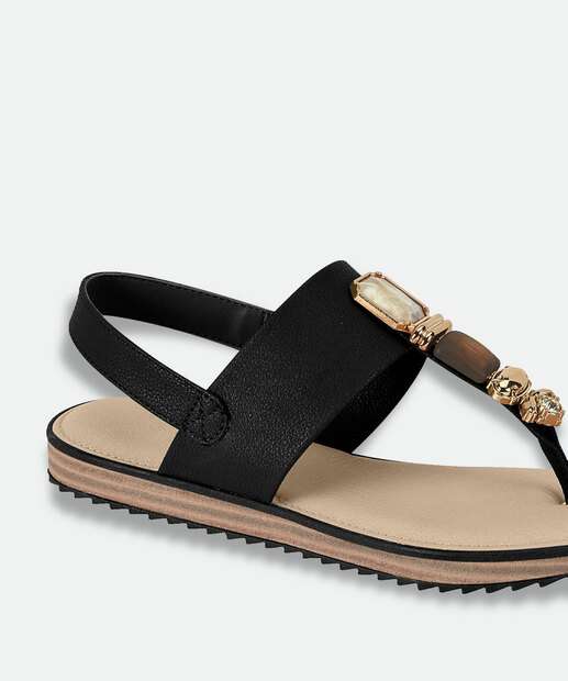 Sandália Feminina Rasteira Pedras Sintéticas Modare Preto