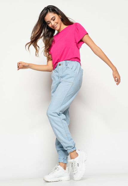 Blusa  Princesa Com Detalhe Assimétrico Malha Rosa