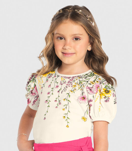 Conjunto Infantil Blusa Com Shorts Saia Trick Nick Bege