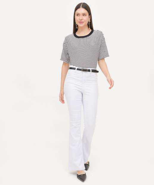 Calça Boot Cut Feminina Sarja Cintura Alta