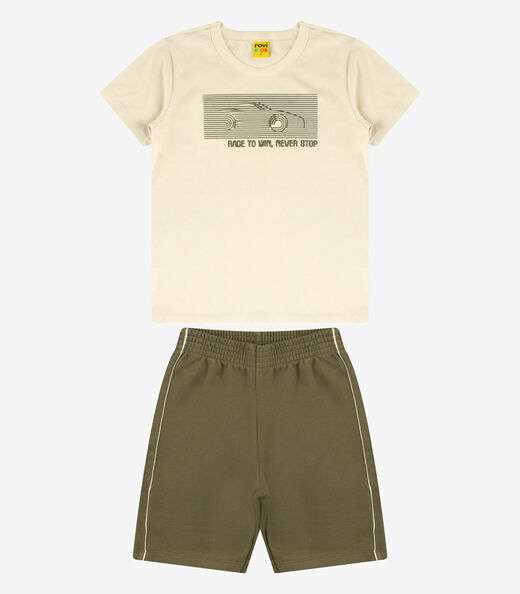 Conjunto Camiseta com Bermuda Masculino Rovi Kids Bege
