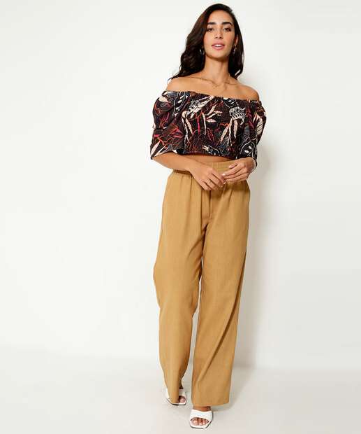 Blusa Cropped Ciganinha Feminina Folhas Manga 3/4 Marisa