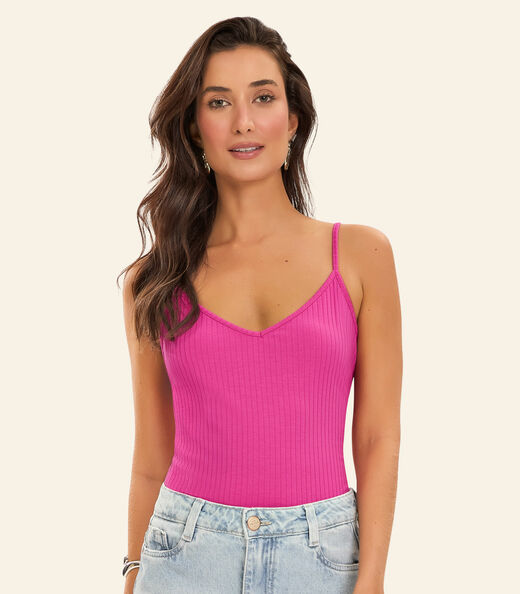 Blusa De Alça Feminina Ribana Canelada Rovitex Rosa