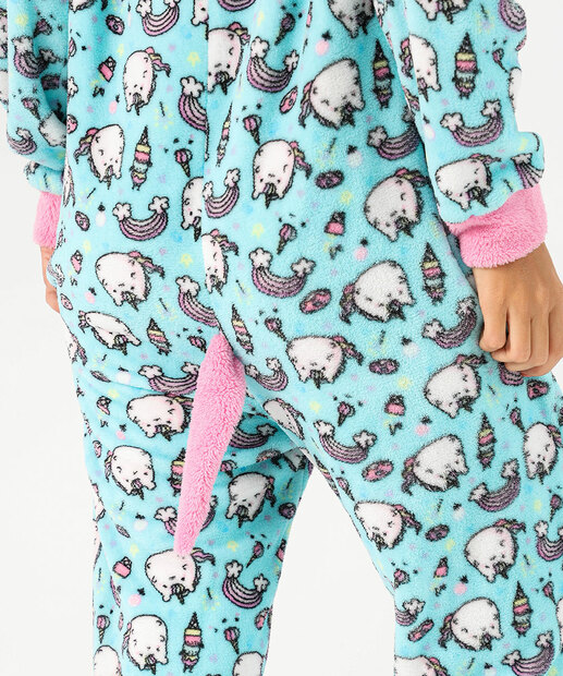 Pijama Feminino Fleece Unicórnio Capuz Marisa Azul