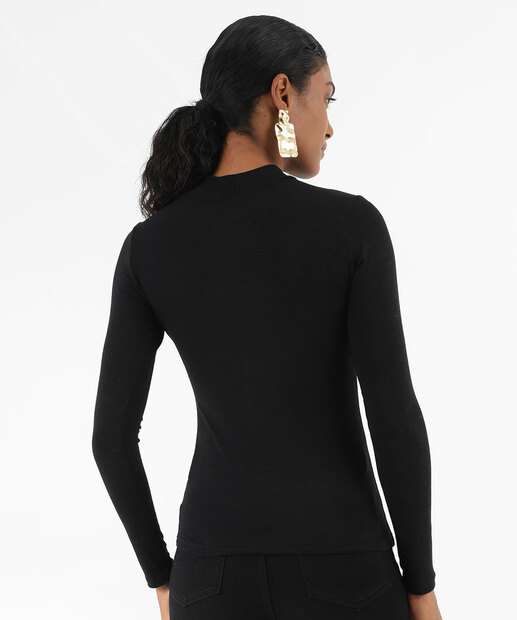 Blusa Feminina Gola Média Manga Longa Marisa Preto
