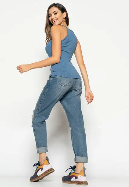 Regata  Cavada Alcinha  Canelada Azul Claro