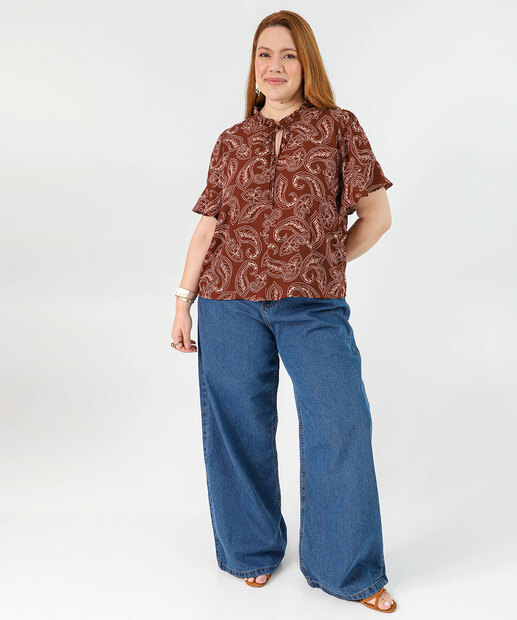 Blusa Plus Size Estampada Paisley Marisa Marrom 