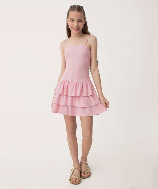 Image_Vestido Juvenil Alças Finas Babado Marisa Tam 10 a 16 Rosa