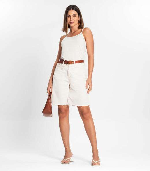 Blusa de Alça Feminina Viscotorcion Básica Rovitex Bege