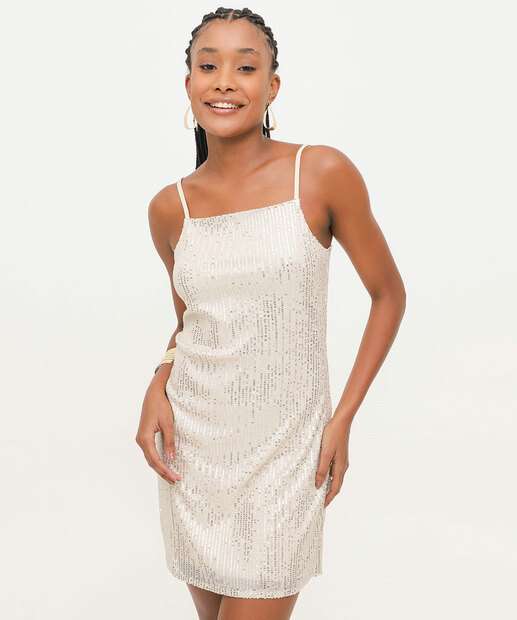 Vestido Feminino Paetês Alças Finas Marisa