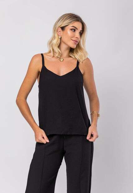 Conjunto Feminino Alfaiataria Regata E Calça Fenda Preto Salvatore