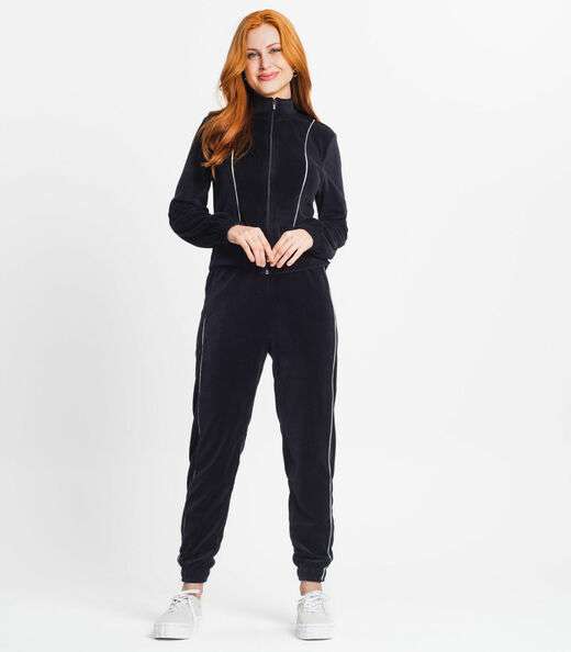 Conjunto Feminino Jaqueta Com Calça Plush Rovitex Preto