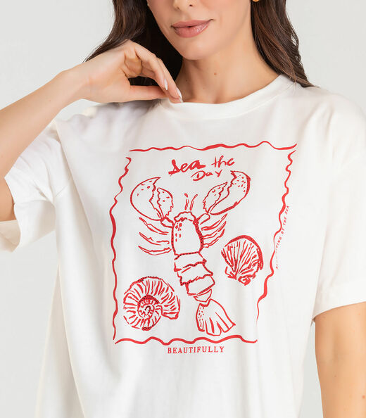 Blusa Feminina Manga Curta Oversized Dianna Bege