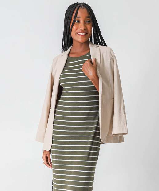 Vestido Midi Feminino Listrado Marisa Verde