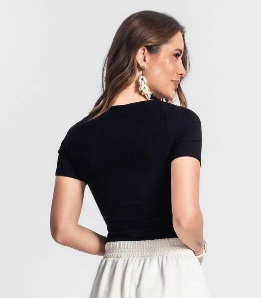 Blusa Feminina Em Ribana Canelada Rovitex Preto