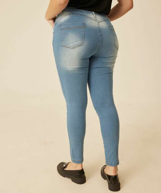 Calça Plus Size Feminina Jeans Cigarrete Marmorizada