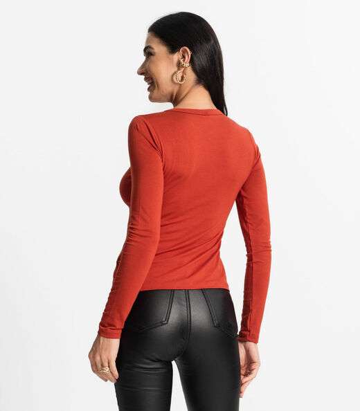 Blusa Manga Longa Decote V Básica Select Laranja