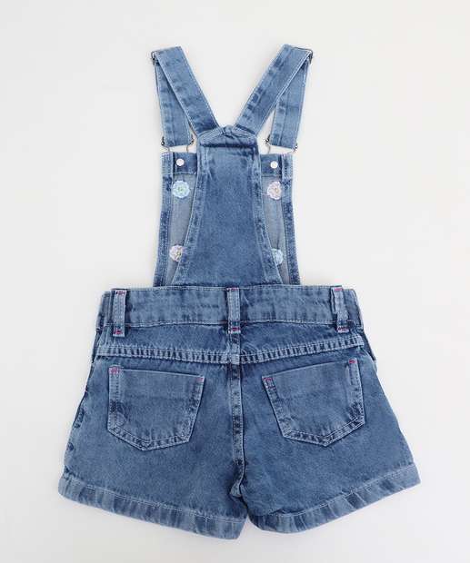 Jardineira Infantil Jeans Bordada Marisa Tam 1 a 3 Azul
