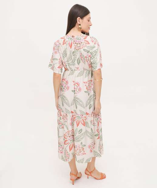 Vestido Midi Feminino Estampa Flores Marisa