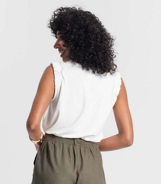 Regata Feminina Com Detalhes No Ombro Rovitex Bege