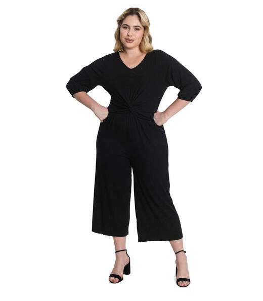 Macacão Feminino Plus Size Mangas 3/4 Secret Glam Preto