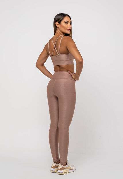 Calça Legging Suplex Canelada Brilho Básica Marrom Salvatore Fashion