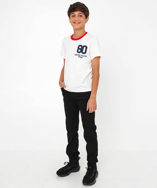 Camiseta Juvenil Bordado MR Tam 10 a 16 Off White