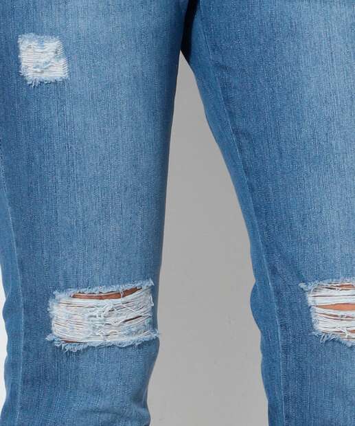 Calça Jeans Reta Destroyed Feminina Ecxo Jeans