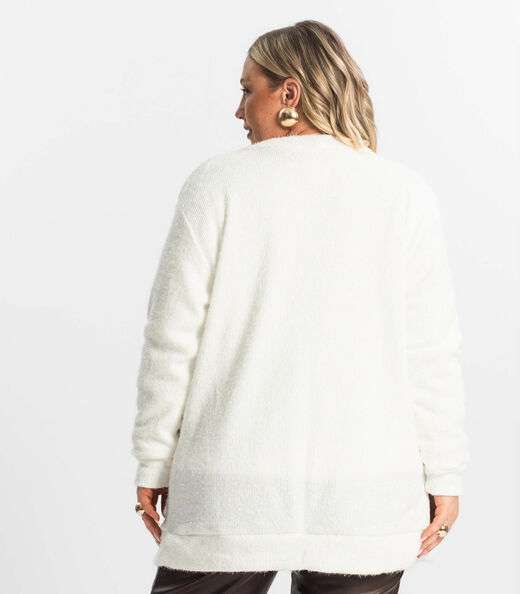 Cardigan Feminino Plus Size Em Tricot Secret Glam Bege