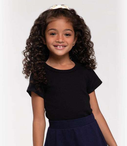 Blusa Cropped Infantil Ribana Canelada Trick Nick Preto