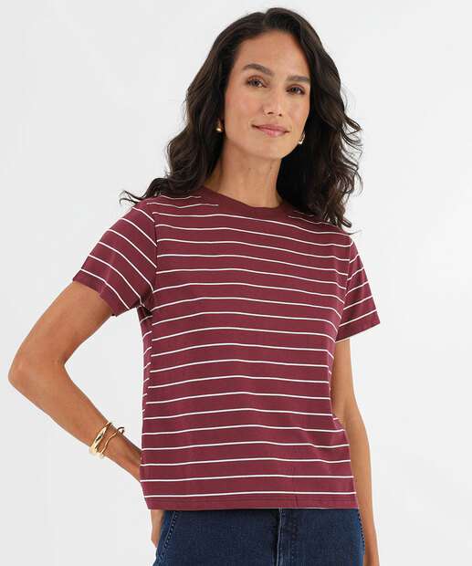 Image_Blusa Feminina Listrada Manga Curta Marisa Vinho