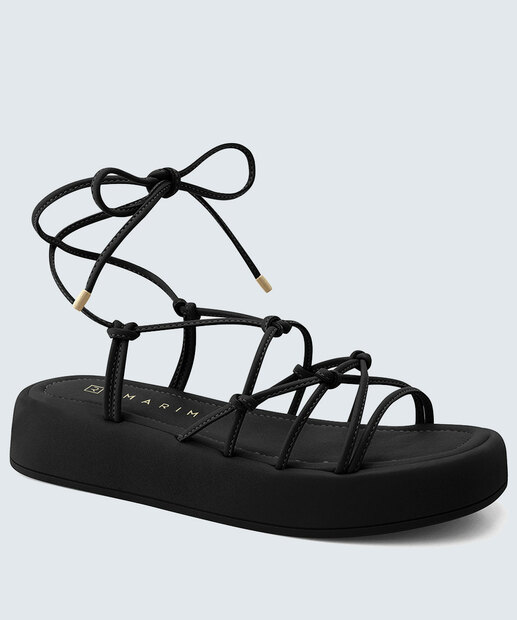 Sandália Flatform Feminina Tiras Amarração Ramarim 