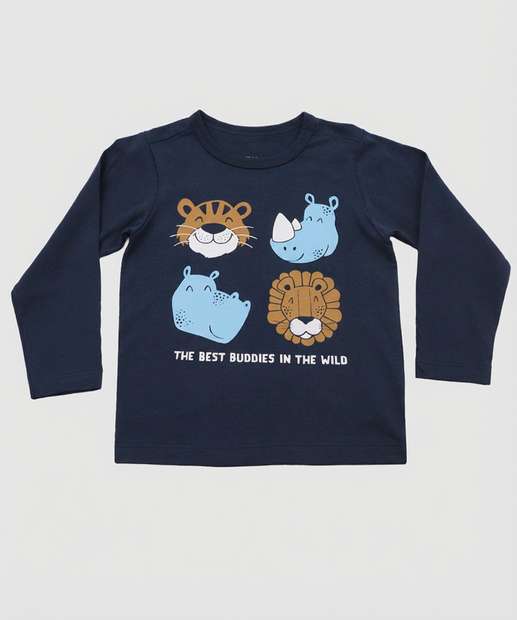 Image_Camiseta Infantil Animais Manga Longa Marisa Tam 1 a 3 Azul