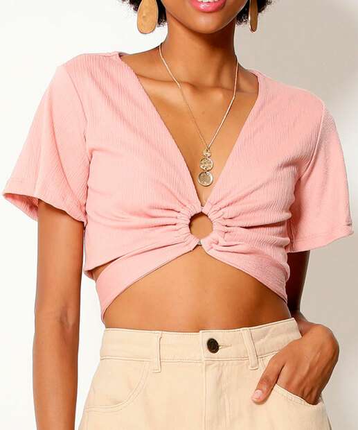 Image_Blusa Cropped Feminina Amarração Manga Curta Marisa