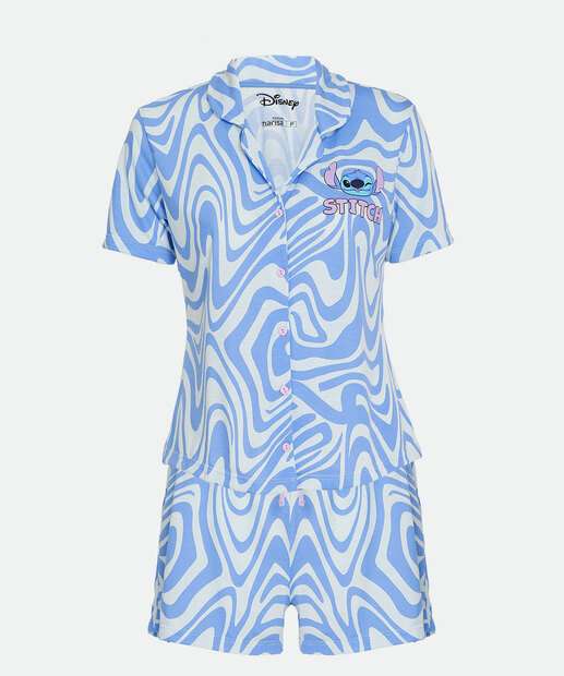 Pijama Feminino Americano Stitch Manga Curta Disney
