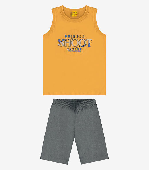 Conjunto Regata c/ Bermuda em Meia Malha Rovi Kids Amarelo